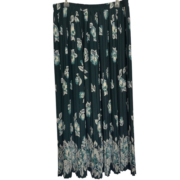 Apart Floral Pleated Skirt Elastic Waist Midi Blue Green White Size‎ XL EUC - Picture 1 of 6